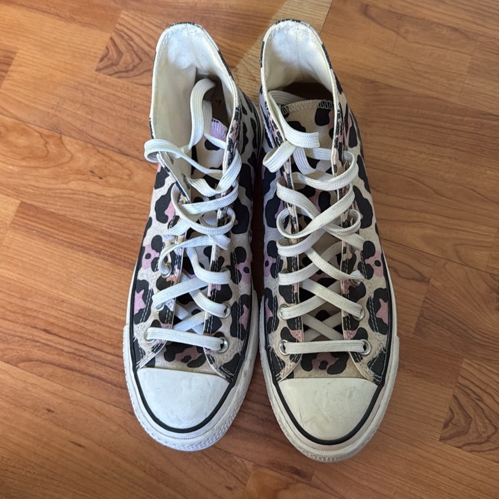 Converse Women's High-Top Sneakers - Pink, Black, and White Cow Print - Picture 3 of 3